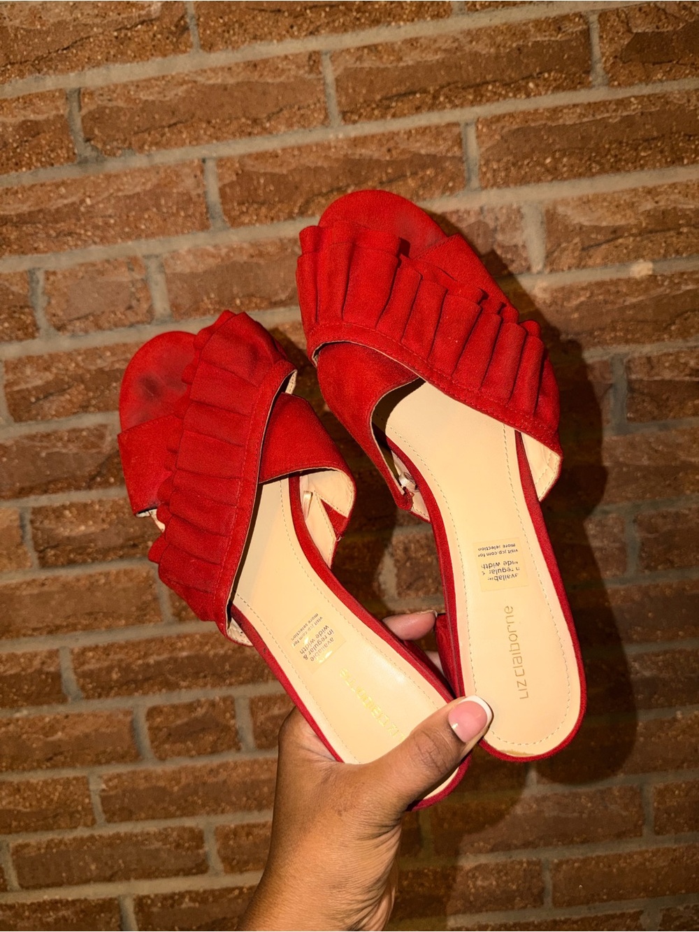 Liz Claiborne Red Ruffle Slide Mules
